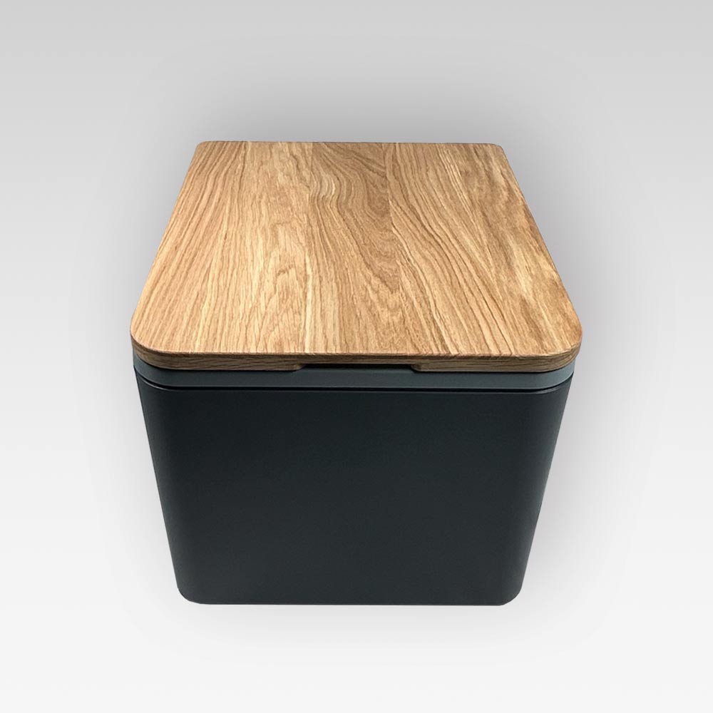 Mobiles Waschbecken in Anthrazit mit magnetischem Holzdeckel, Camping Spüle kompakt und modern.