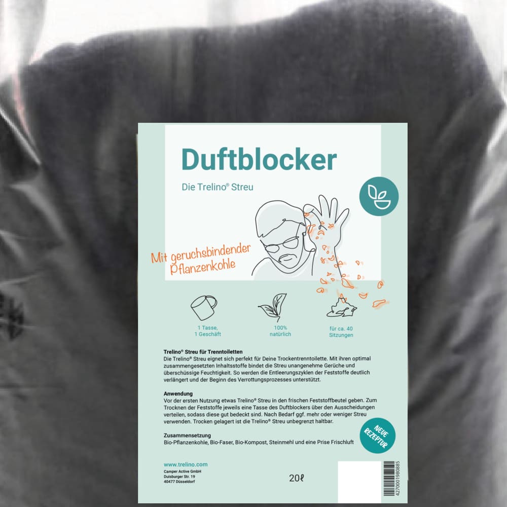 20-Liter-Beutel Premium Trenntoilettenstreu in der Nahansicht.