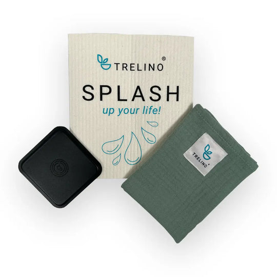 Splash Waschbecken Zubehör mit Schwammtuch, Küchentuch und GelMag Nano Pad.