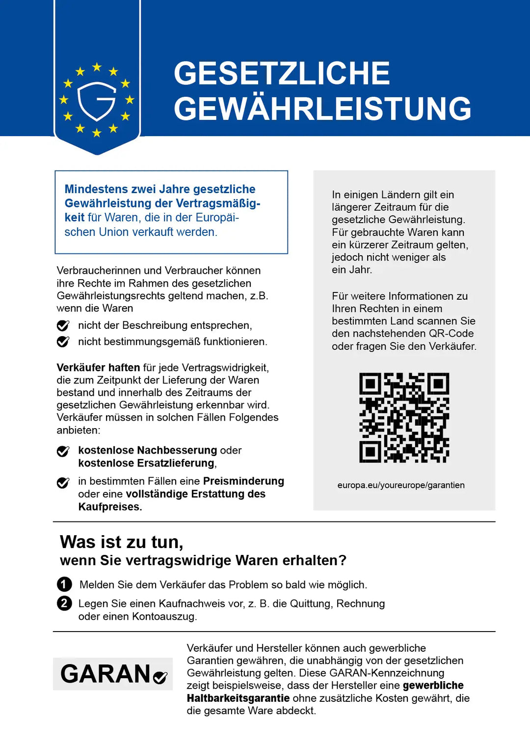Gesetzliches Gewaehrleistungslabel 