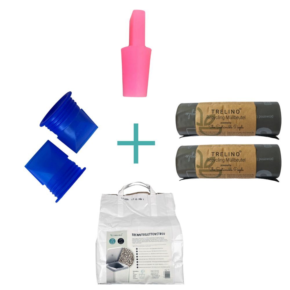 Membranset, pinken Stopfen und zwei schwarzen Recyclingbeutel-Packungen und 7L Streu.