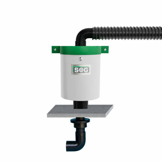 Weißes SOG TT Lüfterset mit schwarzem Rohr und Anschluss für Trenntoilette.