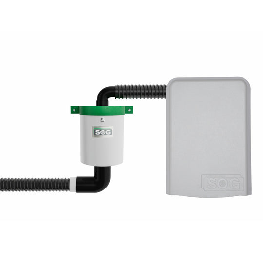 SOG TT Lüfterset mit weißem Lüftergehäuse und Anschlussrohren in Schwarz und Weiß.