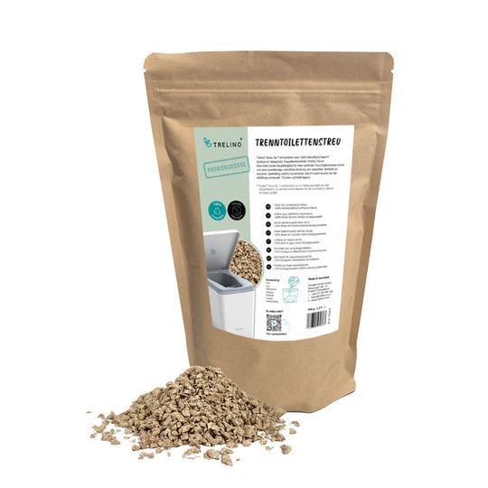Kompostierbares Streu für Trenntoiletten in Probiergröße.