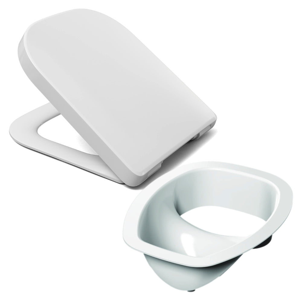 Weißer Trenneinsatz mit Toilettensitz aus Kunststoff, glatte Oberfläche, modernes Design und Trenneinsatz.