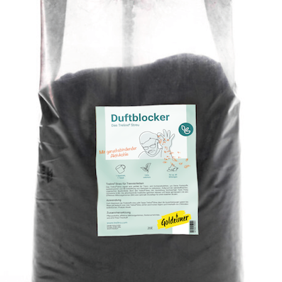 20L schwarzes premium Trenntoilettenstreu mit Aktivkohle gegen Gerüche.