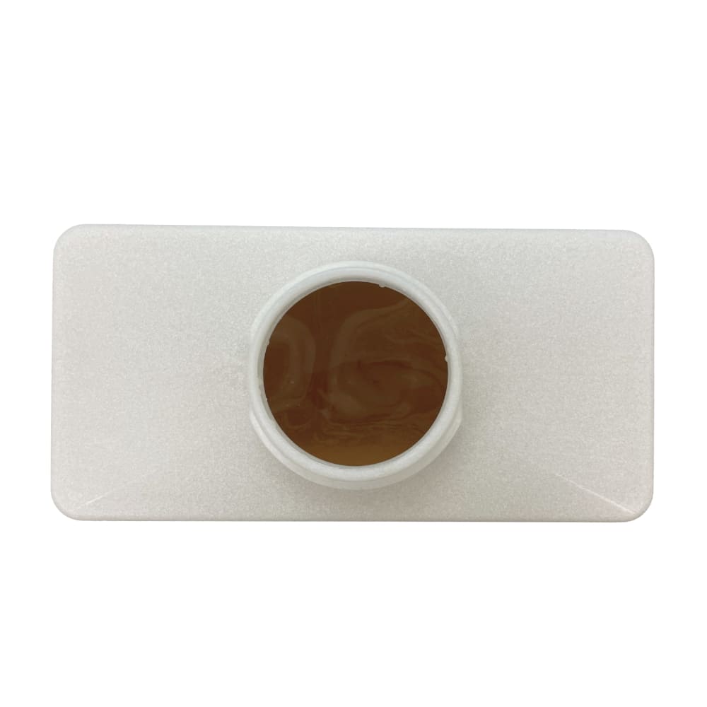 Weißer Urinbehälter mit rundem, offenem Deckel für Komposttoilette, 3,5 Liter Fassungsvermögen, von oben.