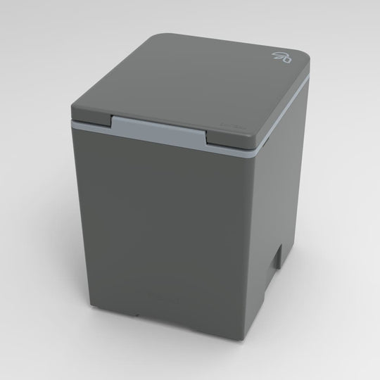 Anthrazitfarbene kompostierbare Trelino Evo L Trocken-Trennntoilette.