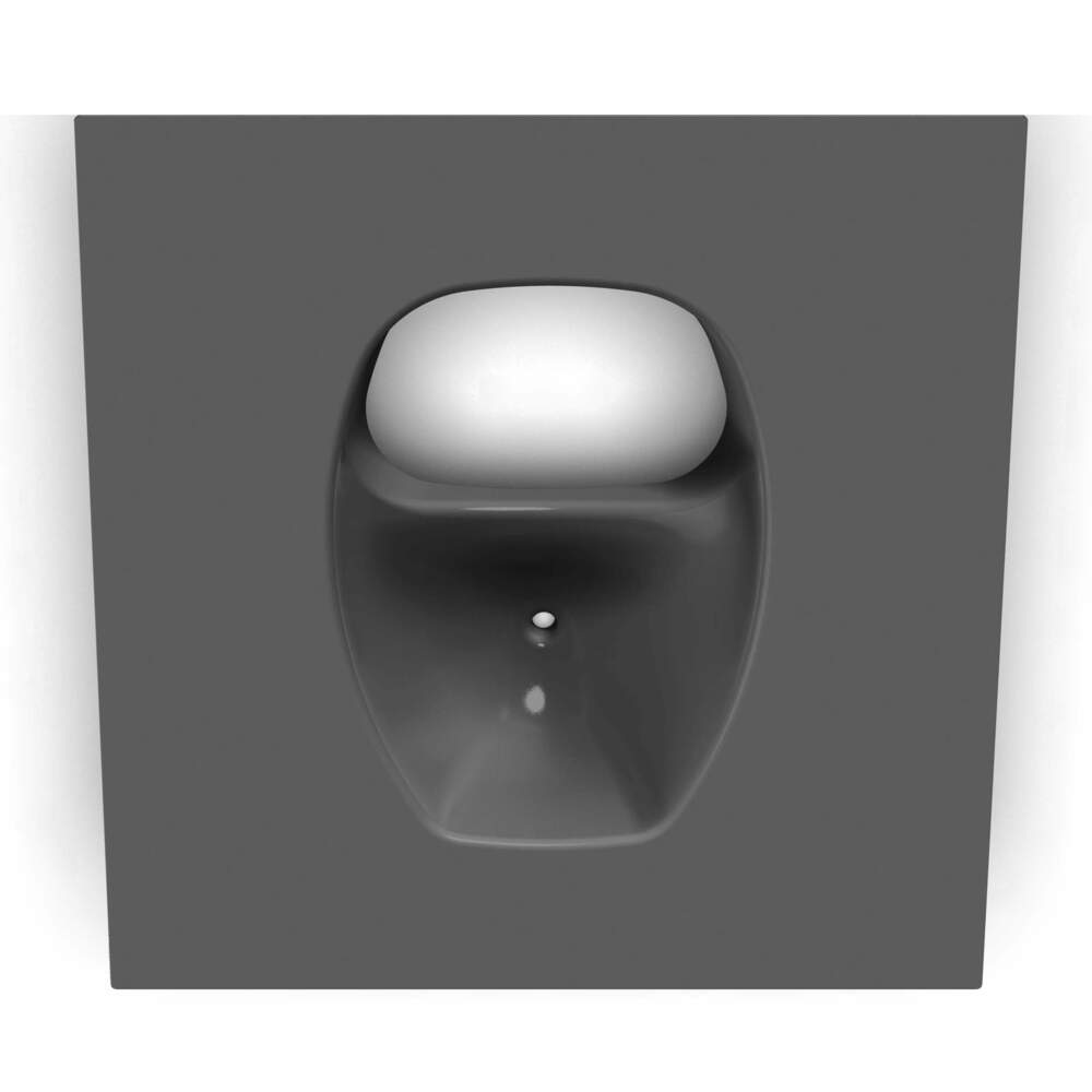 Anthrazitfarbener Urinseparator XL aus Kunststoff mit glatter Oberfläche und zwei Öffnungen.