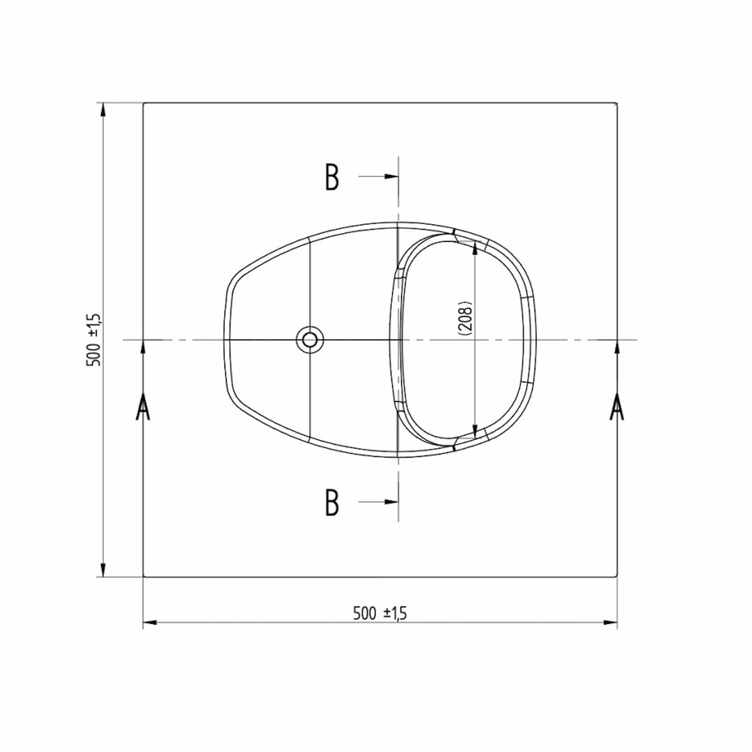 Technische Zeichnung weißer Trenneinsatz Trelino XL mit Maßen 500 x 415 mm.