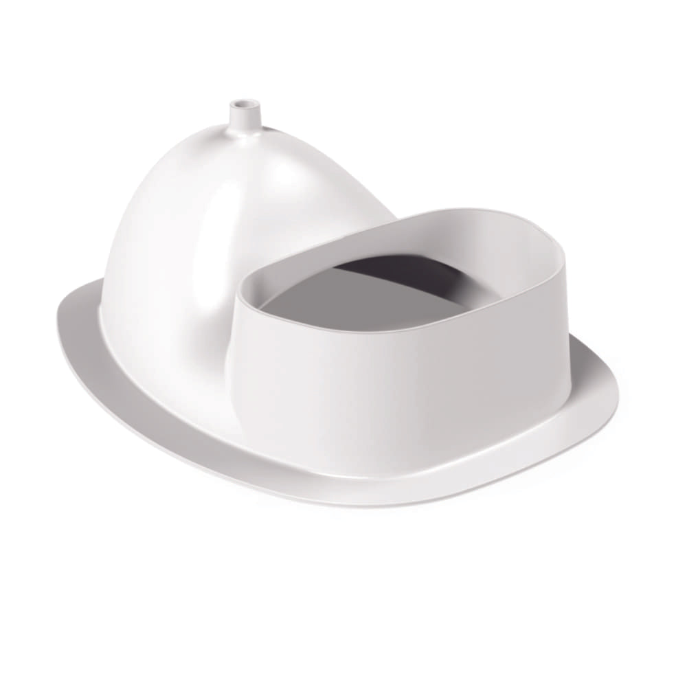 Weißer Urintrennbehälter aus Kunststoff mit abgerundeter Form und großer Öffnung.