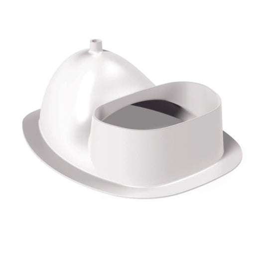 Weißer Urintrennbehälter aus Kunststoff mit abgerundeter Form und großer Öffnung.