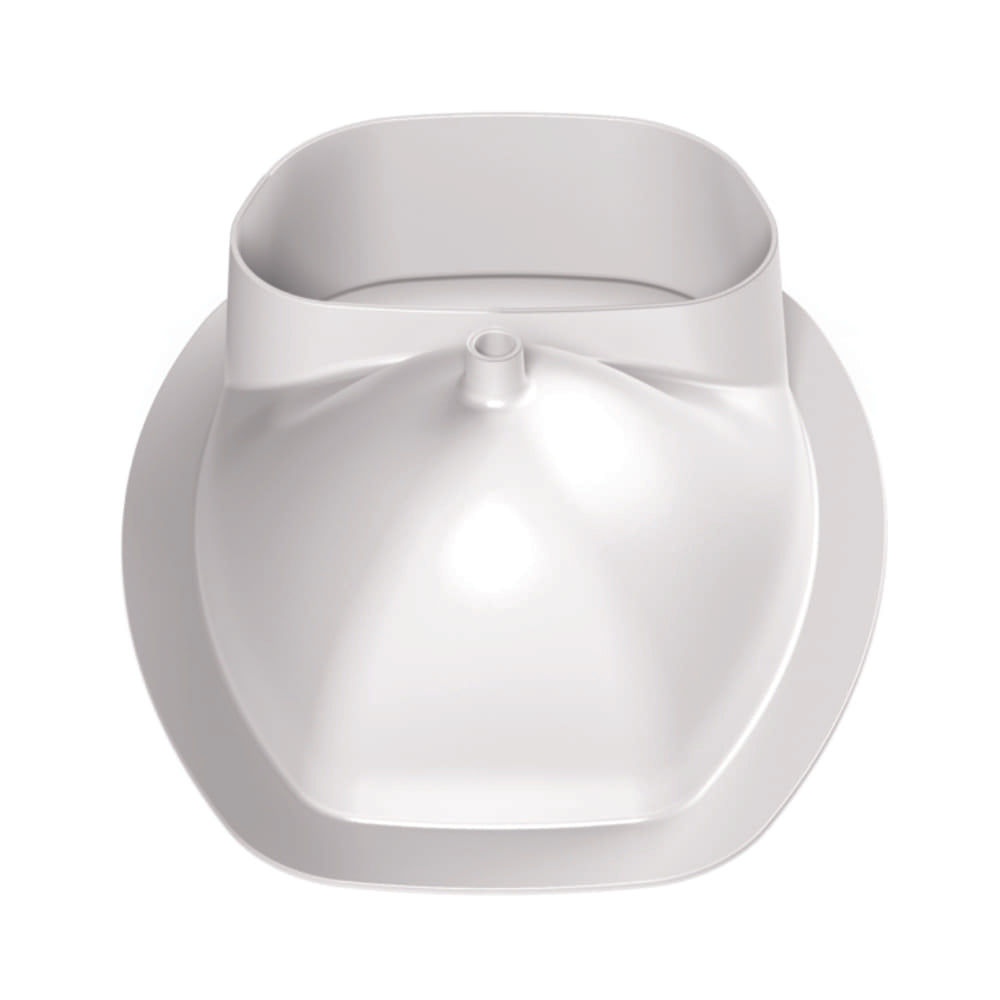 Weißer Trenneinsatz aus robustem Kunststoff mit breiter Einlassöffnung und zentralem Ablaufstutzen für Trenntoiletten.