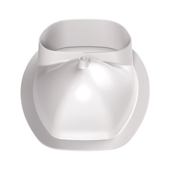 Weißer Trenneinsatz aus robustem Kunststoff mit breiter Einlassöffnung und zentralem Ablaufstutzen für Trenntoiletten.