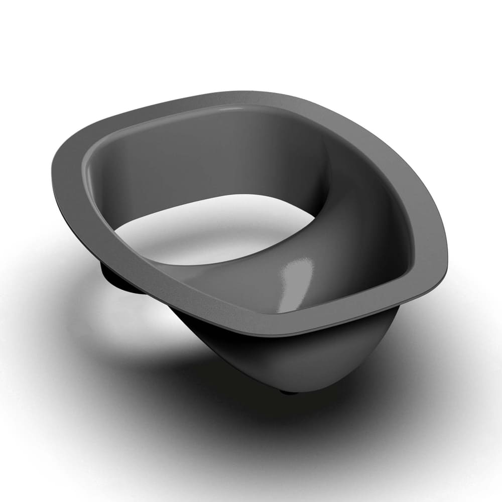 Anthrazitfarbener Trenneinsatz aus Kunststoff mit breitem Rand und ovaler Öffnung.