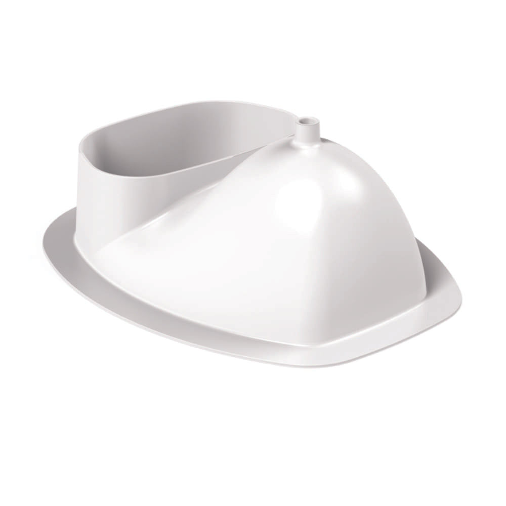 Weißer Urintrennaufsatz mit großer Abflussöffnung aus glattem Kunststoff.