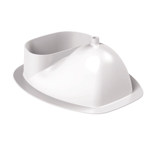 Weißer Urintrennaufsatz mit großer Abflussöffnung aus glattem Kunststoff.